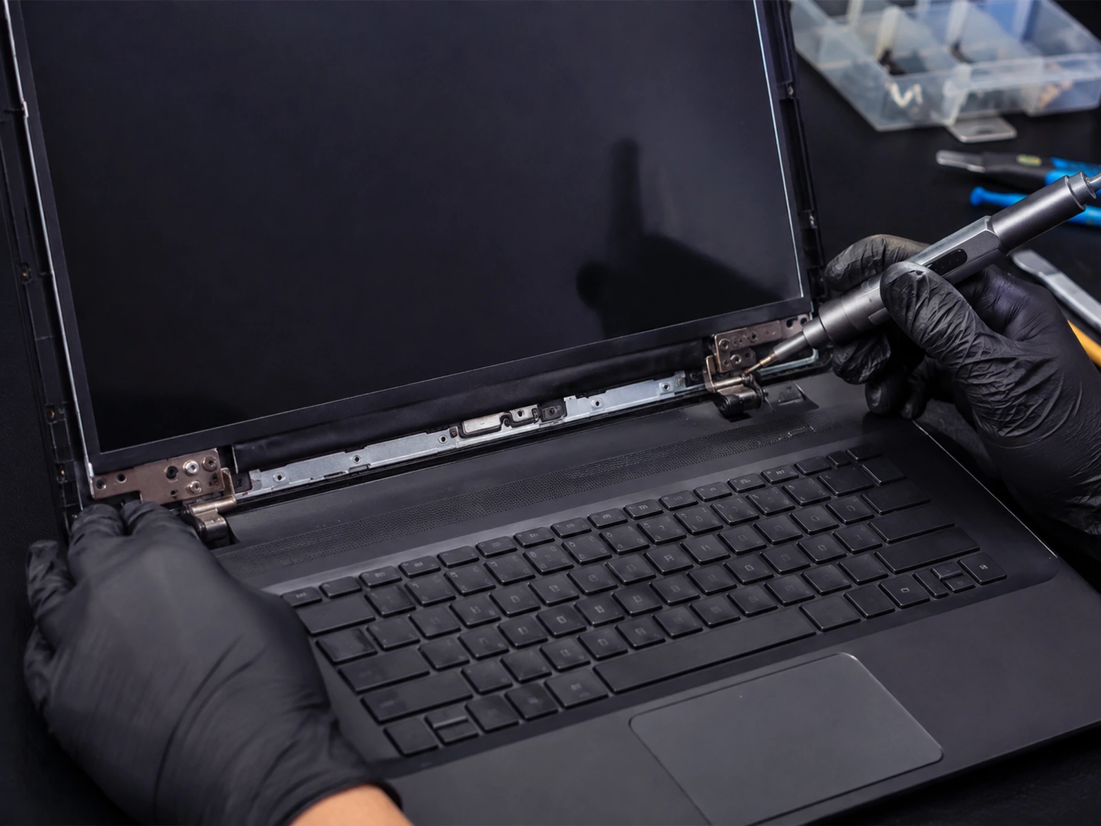 AI-assisted visualization of professional laptop hinge repair