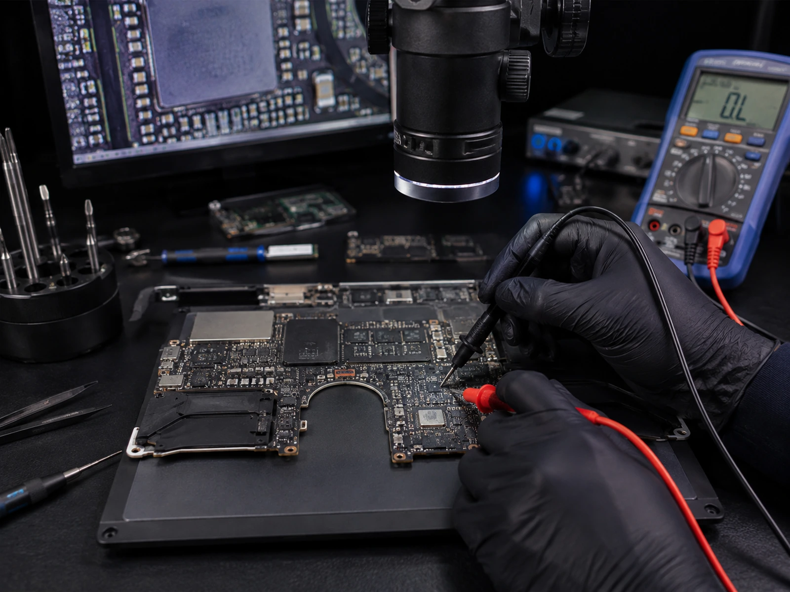AI-assisted visualization of MacBook logic board diagnostics