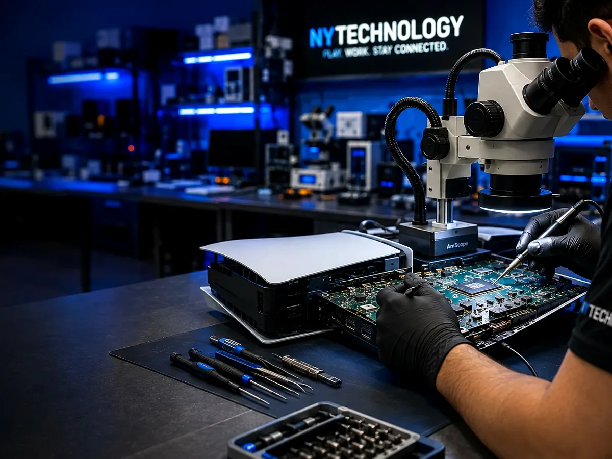 Illustrative PS5 HDMI inspection under magnification