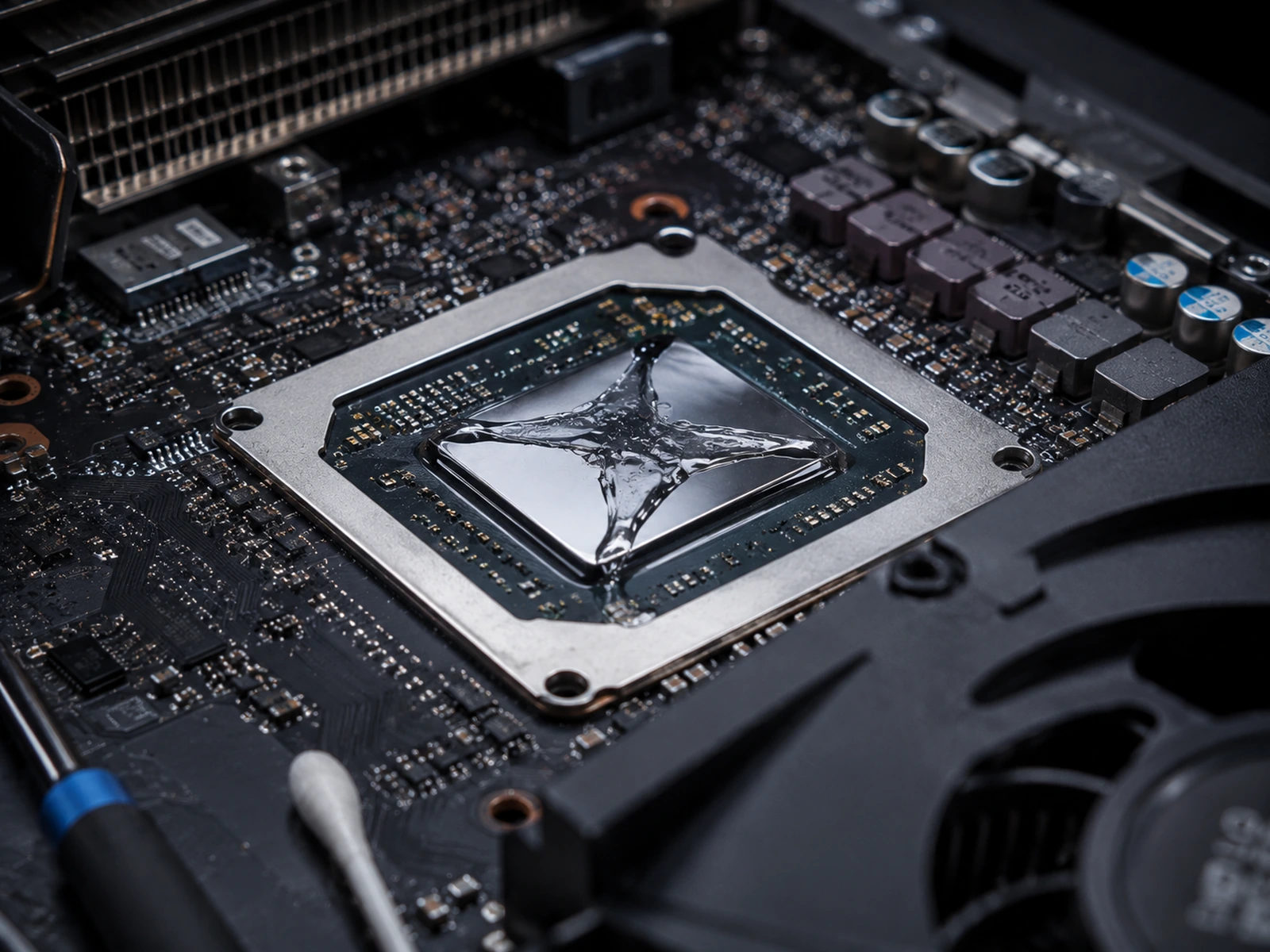 AI-assisted visualization of PlayStation 5 liquid metal service on a processor