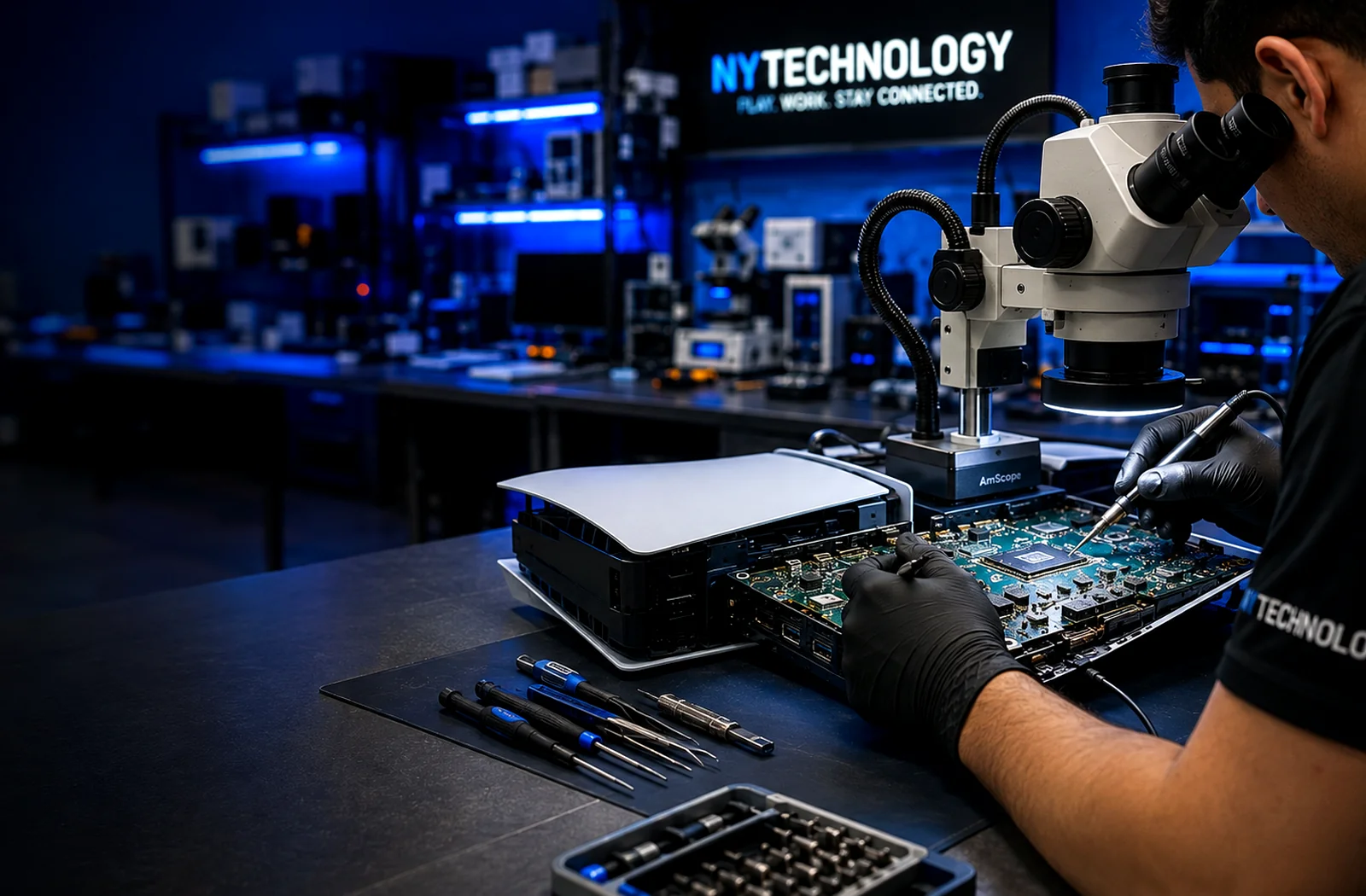 Illustrative NYTechnology electronics repair laboratory